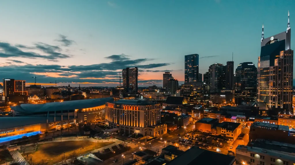 Downtown Nashville skyline at dusk